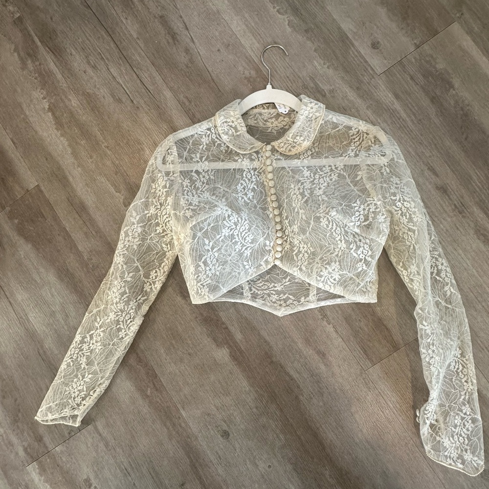 Vintage Cream Lace Wedding Bolero/Topper
